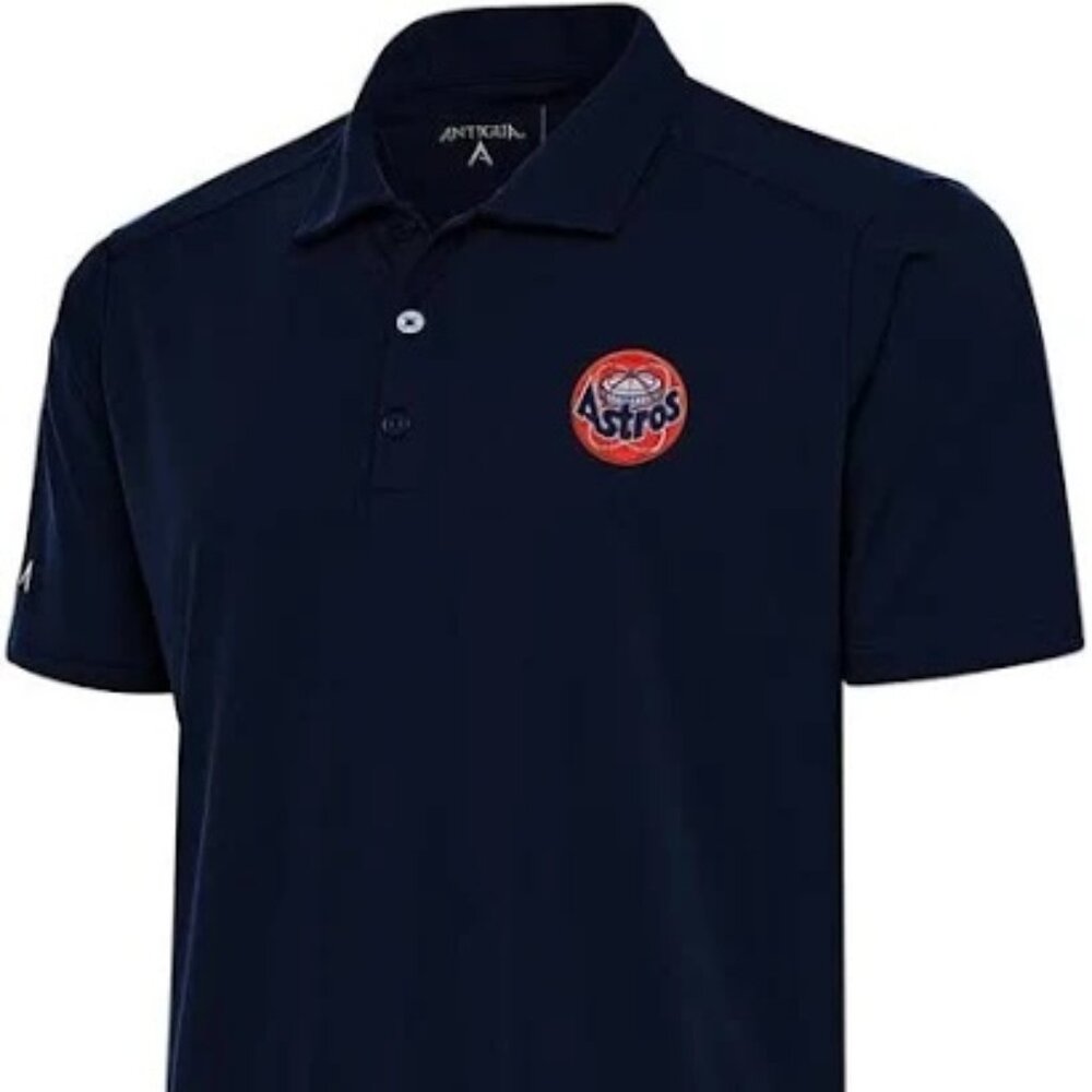 Antigua Houston Astros Mens Navy Blue Cooperstown Tribute Short Sleeve Polo